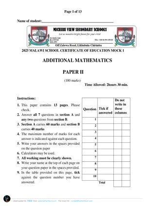 2025 Michiru View MSCE Additional Mathematics Paper 2 - Preview