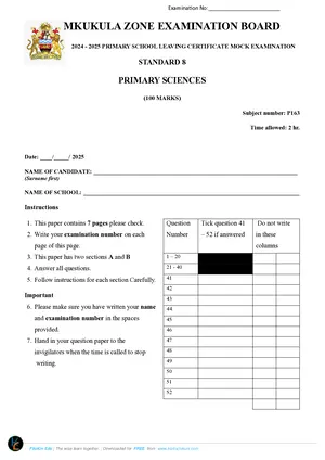 2025 Mkukula Zonal Mock Primary Science - Preview