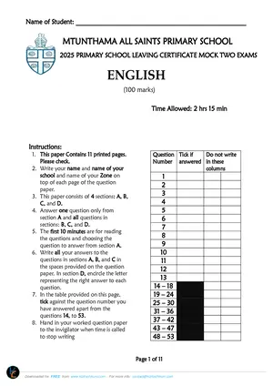 2025 Mtunthama All Saints PSLCE English - Preview