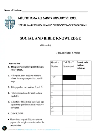 2025 Mtunthama All Saints PSLCE Social and Religious Studies - Preview