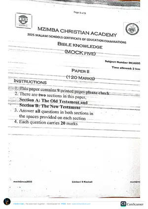 2025 Mzimba Christian Academy MSCE Bible Knowledge Paper II Mock 5 - Preview