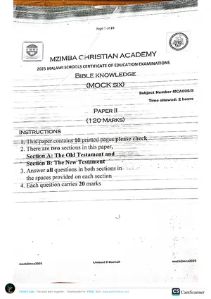 2025 Mzimba Christian Academy MSCE Bible Knowledge Paper II Mock 6 - Preview