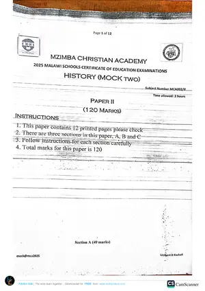 2025 Mzimba Christian Academy MSCE History Paper II Mock 2 - Preview
