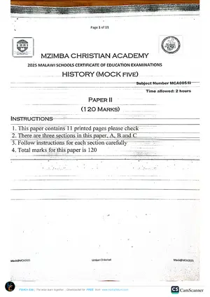 2025 Mzimba Christian Academy MSCE History Paper II Mock 5 - Preview