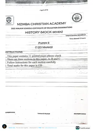 2025 Mzimba Christian Academy MSCE History Paper II Mock 7 - Preview