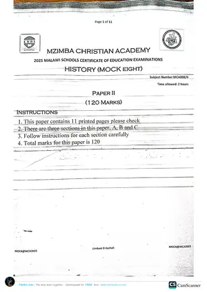 2025 Mzimba Christian Academy MSCE History Paper II Mock 8 - Preview