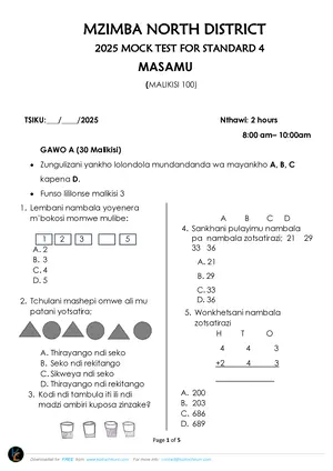 2025 Mzimba North STD 4 Term 3 Mathematics - Preview
