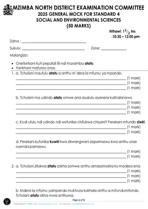 2025 Mzimba North STD 4 Term 3 Social and Environmental Sciences - Preview