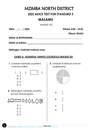 2025 Mzimba North Standard 3 Term 3 Mathematics - Preview