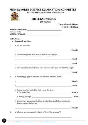 2025 Mzimba North Standard 6 Term 3 Bible Knowledge - Preview