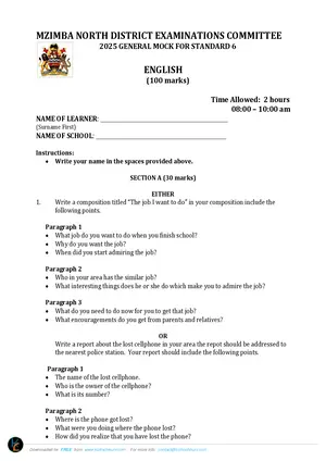 2025 Mzimba North Standard 6 Term 3 English - Preview