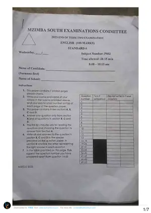 2025 Mzimba South Standard 6 Term 2 English Exams Past Paper - Preview