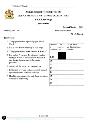 2025 NED JCE Bible Knowledge - Preview