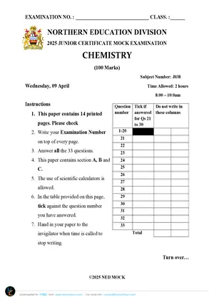 2025 NED JCE Chemistry Paper Mock - Preview