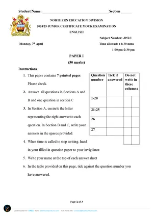 2025 NED JCE English Paper I - Preview