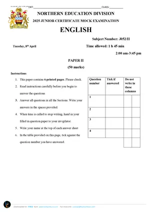 2025 NED JCE English Paper II - Preview