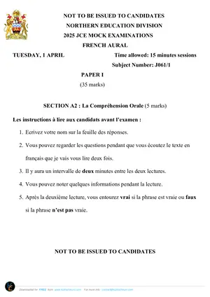 2025 NED JCE French Paper I Mock Past Paper - Preview