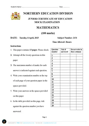 2025 NED JCE Mathematics Mock - Preview