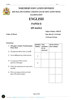 2025 NED MSCE (Form 4) Mock English Paper II with Answers - Preview
