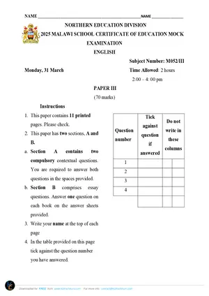 2025 NED MSCE (Form 4) Mock English Paper III with Answers - Preview