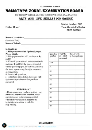 2025 Namatapa LEA PSLCE Arts and Life Skills Mock - Preview