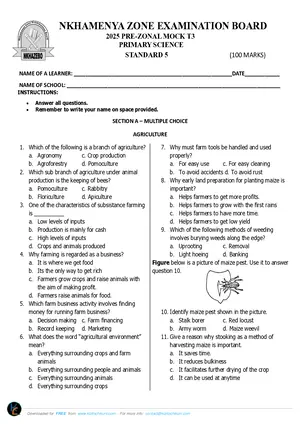 2025 Nkhamenya Standard 5 Pre-Exam Term 3 Primary Science Past Paper - Preview