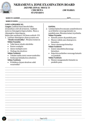 2025 Nkhamenya Standard 6 Pre-Zonal Term 3 Chichewa Past Paper - Preview