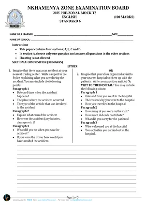 2025 Nkhamenya Standard 6 Pre-Zonal Term 3 English Past Paper - Preview