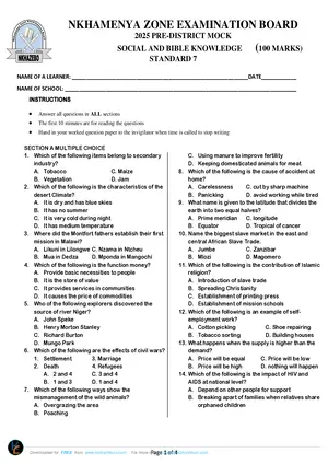 2025 Nkhamenya Standard 7 Term 2 (Pre-Exam) Social and Religious Studies Past Paper - Preview