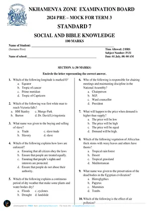 2025 Nkhamenya Standard 7 Term 3 (Pre-Exam) Social and Religious Studies Past Paper - Preview
