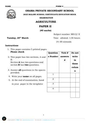 2025 Orama Pvt MSCE Mock Agriculture Paper I - Preview