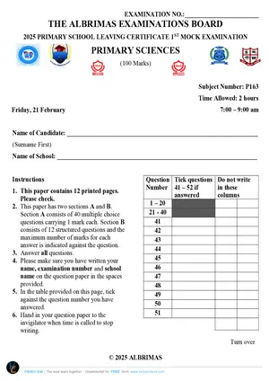 2025 Primary Sciences Albrimas First Mock - Preview