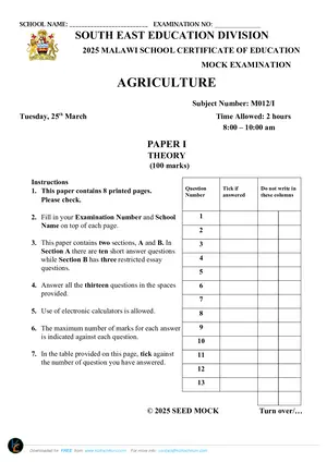 2025 SEED MSCE Agriculture Paper I Mock - Preview
