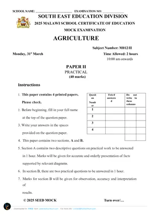 2025 SEED MSCE Agriculture Paper II Mock - Preview