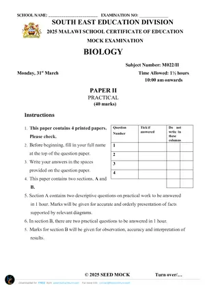 2025 SEED MSCE Biology Paper II Mock - Preview