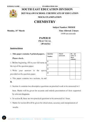 2025 SEED MSCE Chemistry Paper II Mock - Preview