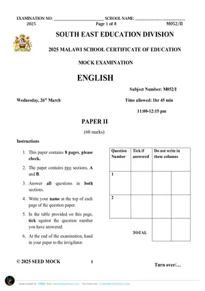 2025 SEED MSCE English Paper II Mock - Preview