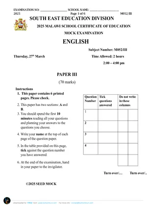 2025 SEED MSCE English Paper III Mock - Preview