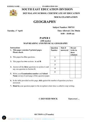 2025 SEED MSCE Geography Paper I Mock - Preview