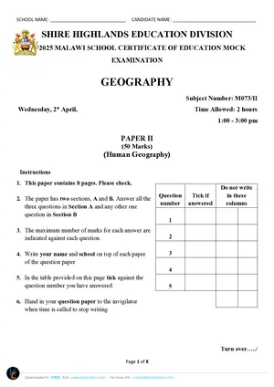 2025 SEED MSCE Geography Paper II Mock - Preview