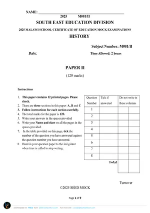 2025 SEED MSCE History Paper II Mock - Preview