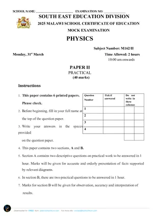 2025 SEED MSCE Physics Paper II Mock - Preview