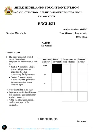 2025 SHED MSCE English Paper I Mock - Preview