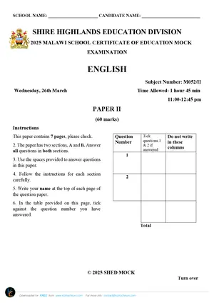 2025 SHED MSCE English Paper II Mock - Preview