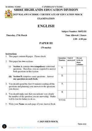 2025 SHED MSCE English Paper III Mock - Preview