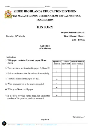 2025 SHED MSCE History Paper II Mock - Preview