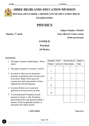 2025 SHED MSCE Physics Paper II Mock - Preview