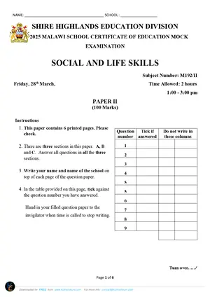 2025 SHED MSCE Social and Life Skills Paper II Mock - Preview