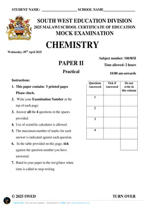 2025 SWED MSCE Chemistry Paper II Mock Paper - Preview