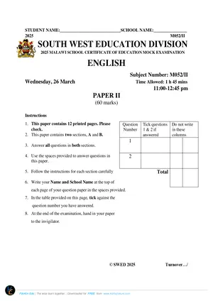 2025 SWED MSCE English Paper II Mock Paper - Preview